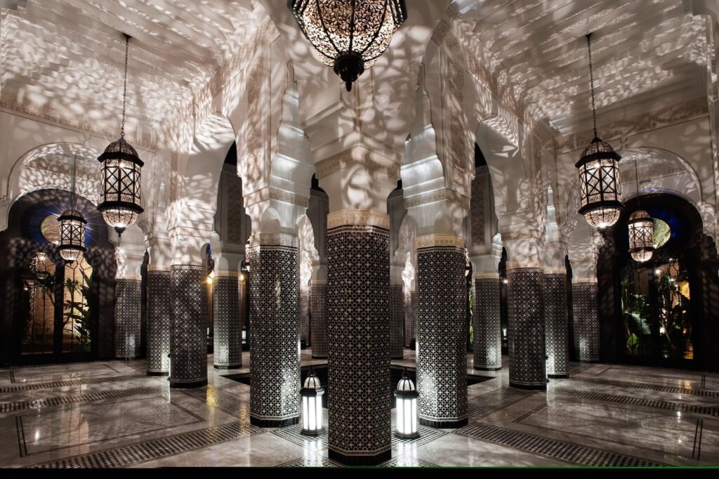 Lantern-lit Moorish interior at Selman Marrakech, luxury Marrakech wedding venue