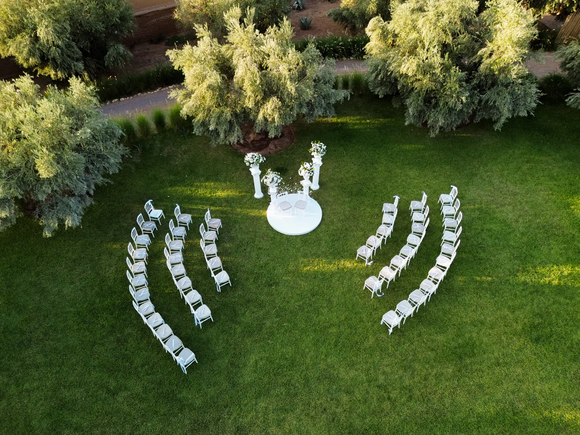 Aerial wedding footage of a Marrakech venue filmed by a licensed drone in Morocco operator