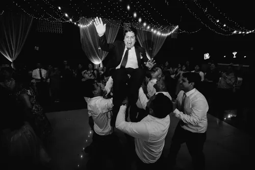 Hora dancing at a Jewish wedding reception in Marrakech
